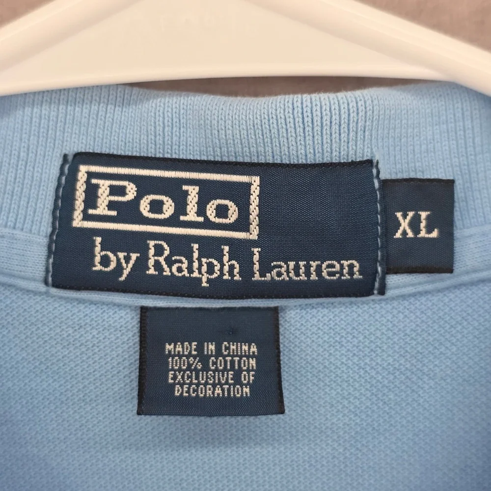 Vtg Polo Ralph Lauren Mens XL Light Blue Short Sleeve Pique Polo Yellow Pony